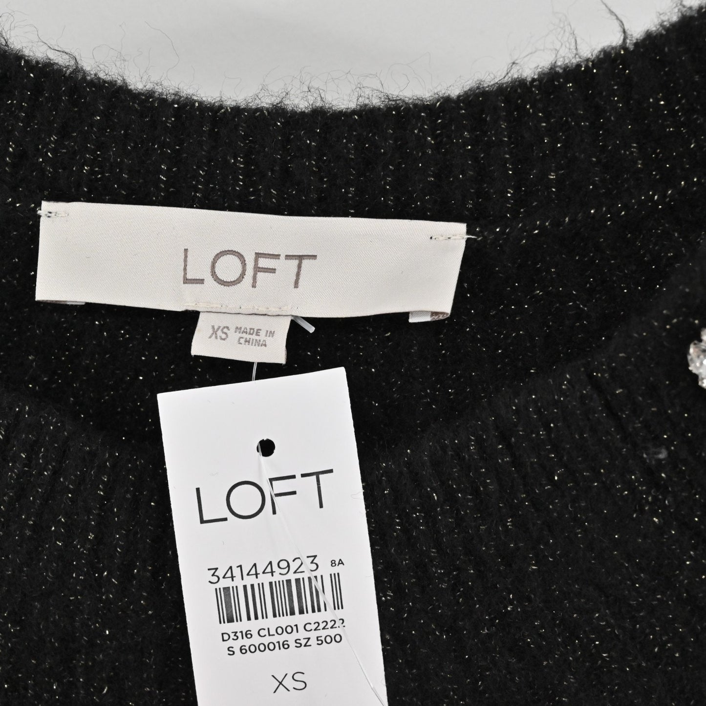 LOFT Metallic Sweater Dress Size XS Black Rhinestone Super Soft Knit Long Sleeve