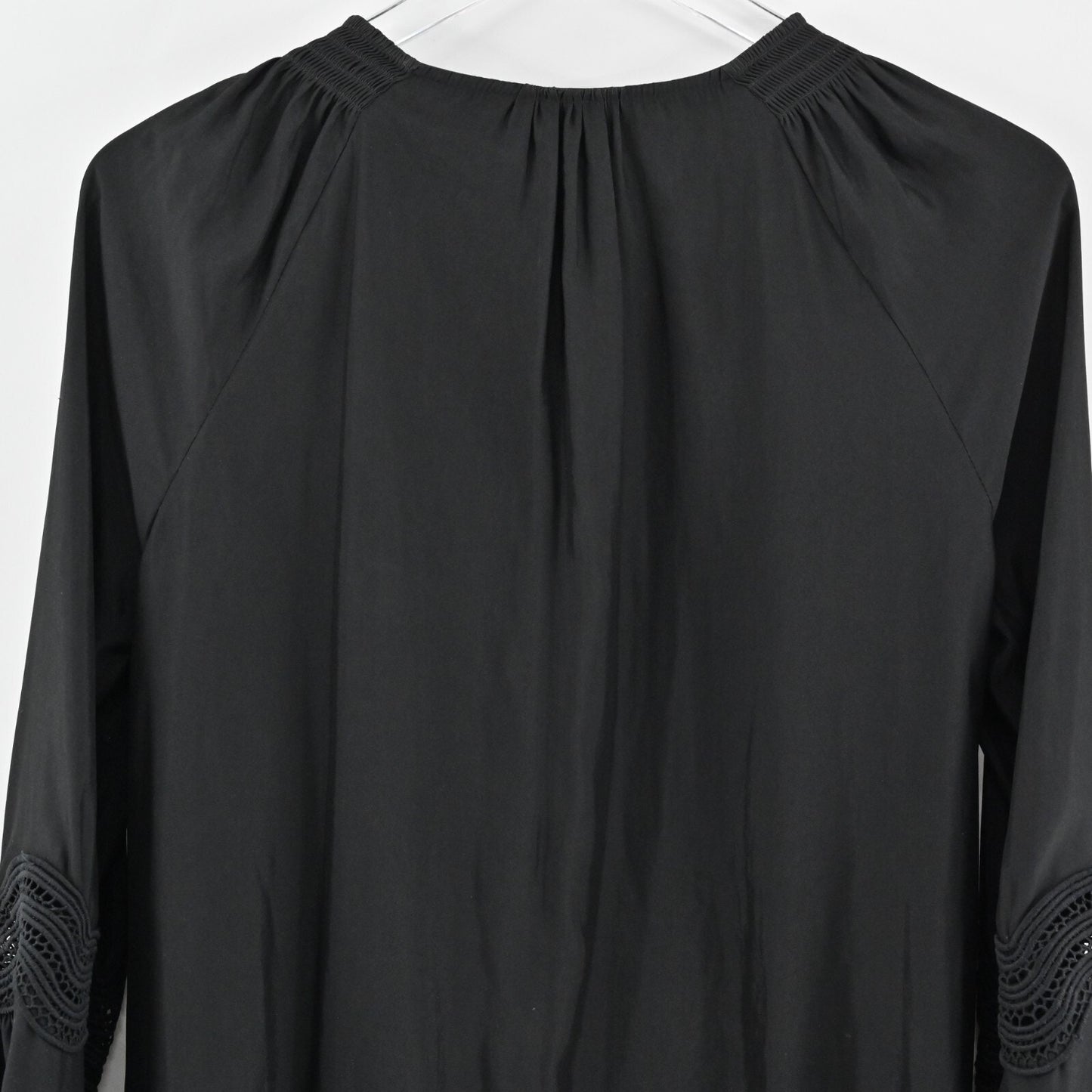 RAMY BROOK Womens Top Size S Black Smocked Keyhole Neck Lace Inset Detail Blouse