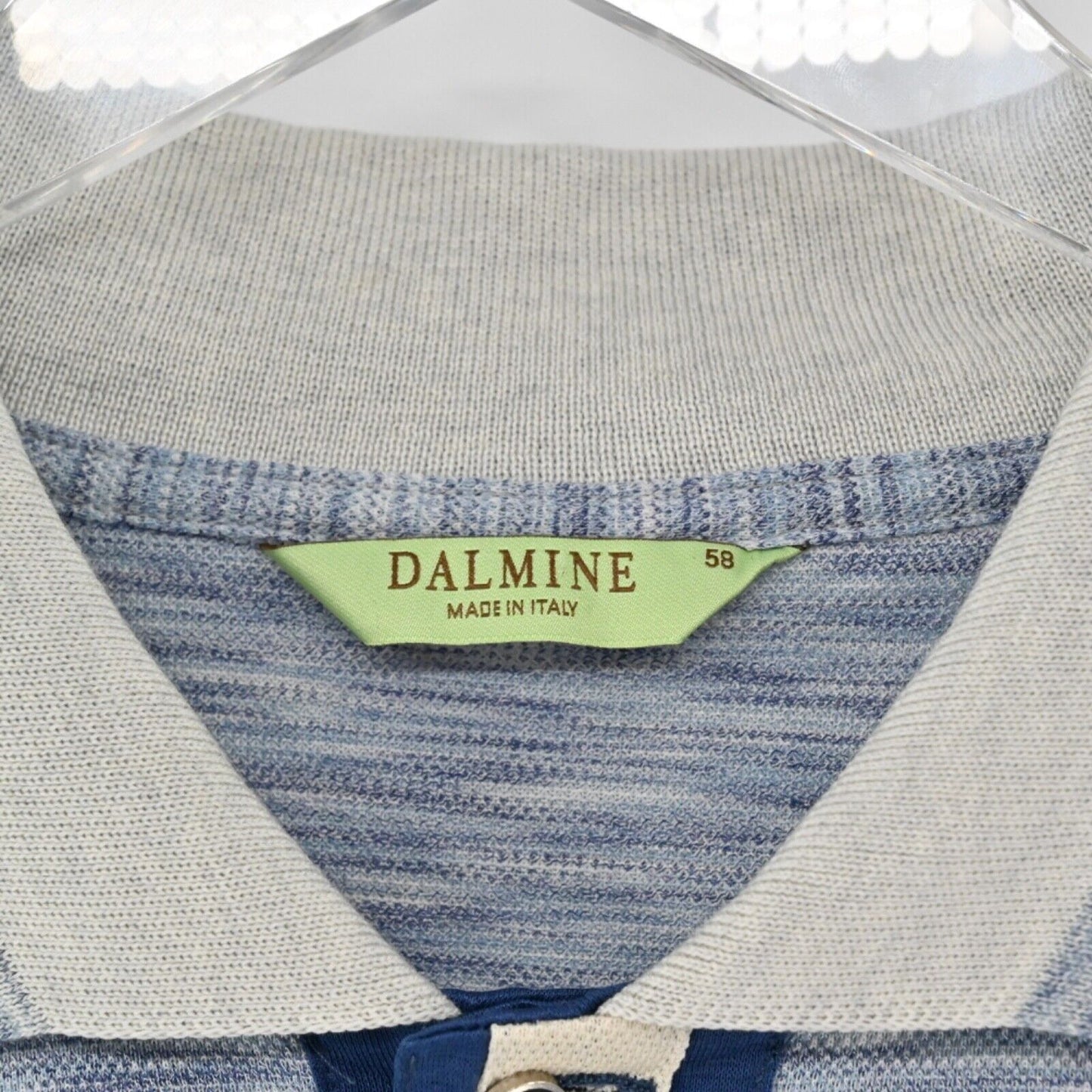 Vtg DALMINE Polo Mens Sz 58 Blue Gray Stripe 100% Cotton Short Sleeve Italy 00s