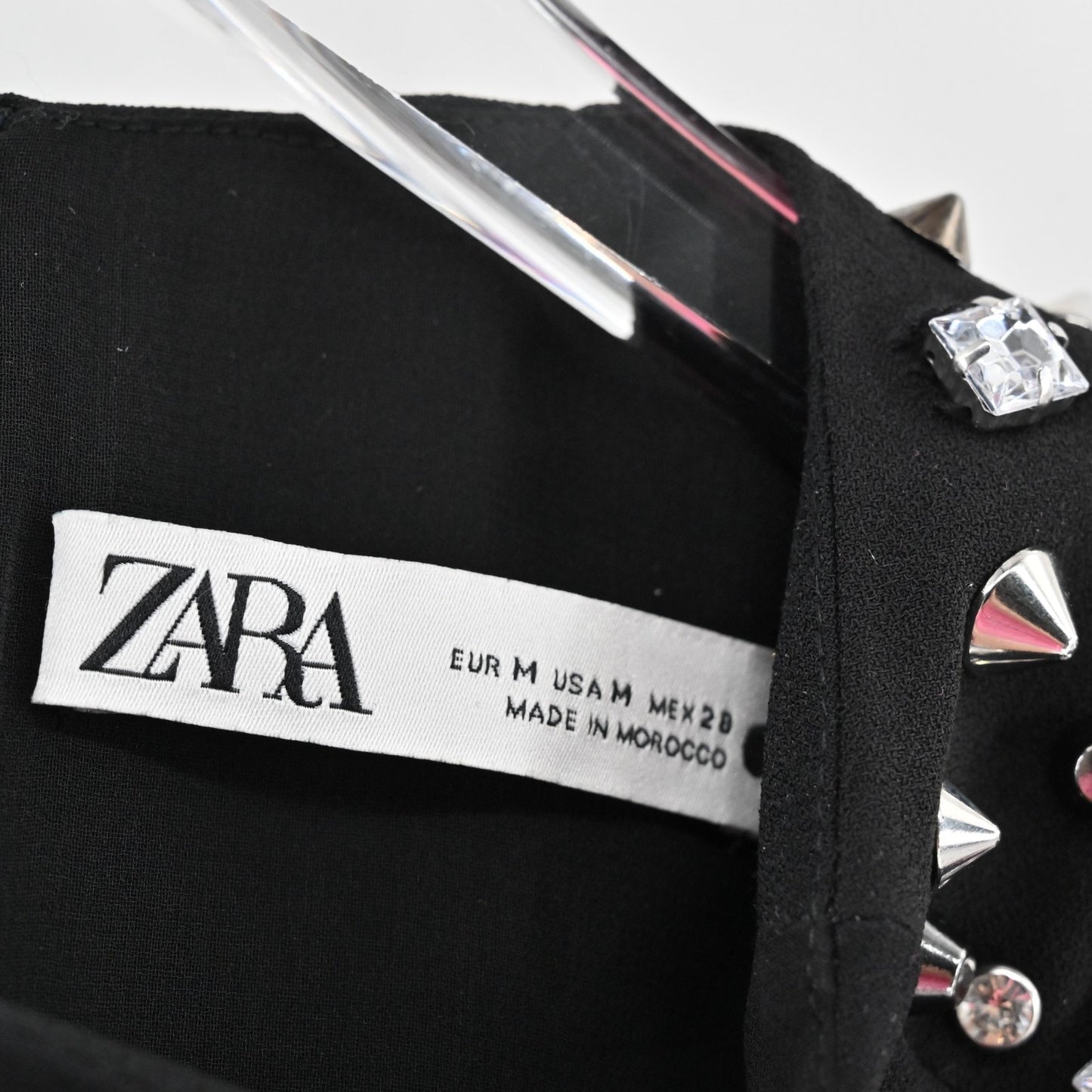 ZARA Studded Dress Size M Black Long Sleeve Shoulder Detail Mini Elevated Chic