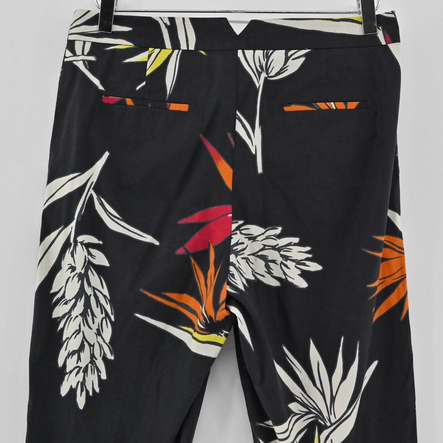 BEATRICE B Pants Women Sz M Black Tropical Floral Cotton Mid Rise Pleated Skinny