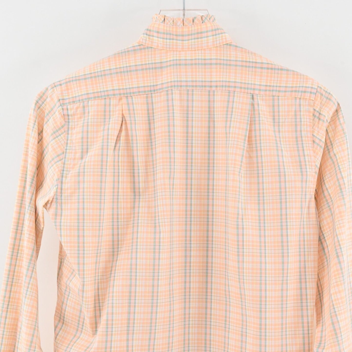 Vtg BROOKS BROTHERS Top Womens Size 10 Orange Cotton Plaid Ruffle Deadstock 70s