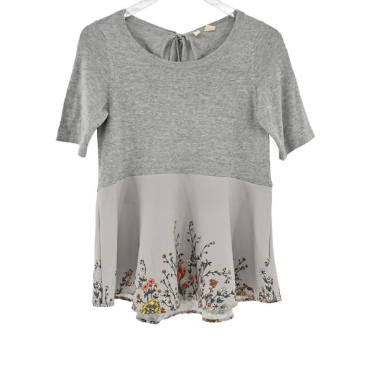 ANTHROPOLOGIE Top Womens Sz XS MOTH Blouse Gardenia Floral Grey Peplum Contrast