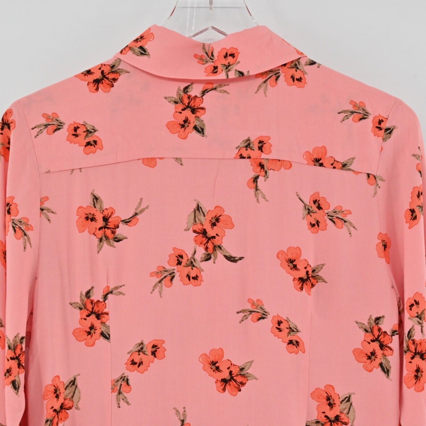 PERLAVERA Top Womens Size S Pink Floral 3/4 Sleeve Button Up Preppy Boho Office