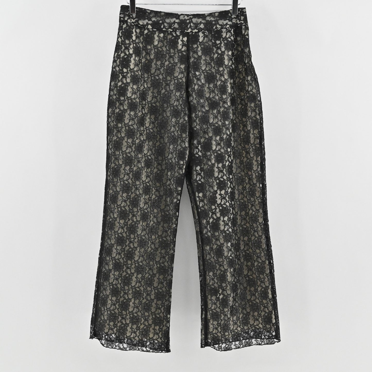 Vtg Y2k Womens Lace Wide Leg Pants Size 10 Whimsigoth Black Floral Sheer Lined