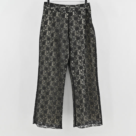 Vtg Y2k Womens Lace Wide Leg Pants Size 10 Whimsigoth Black Floral Sheer Lined