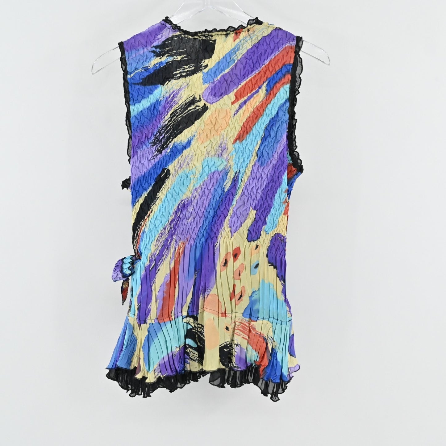 Alberto Makali Womens Colorful Pleated Top Size L Side Tie Textured Art to Wear
