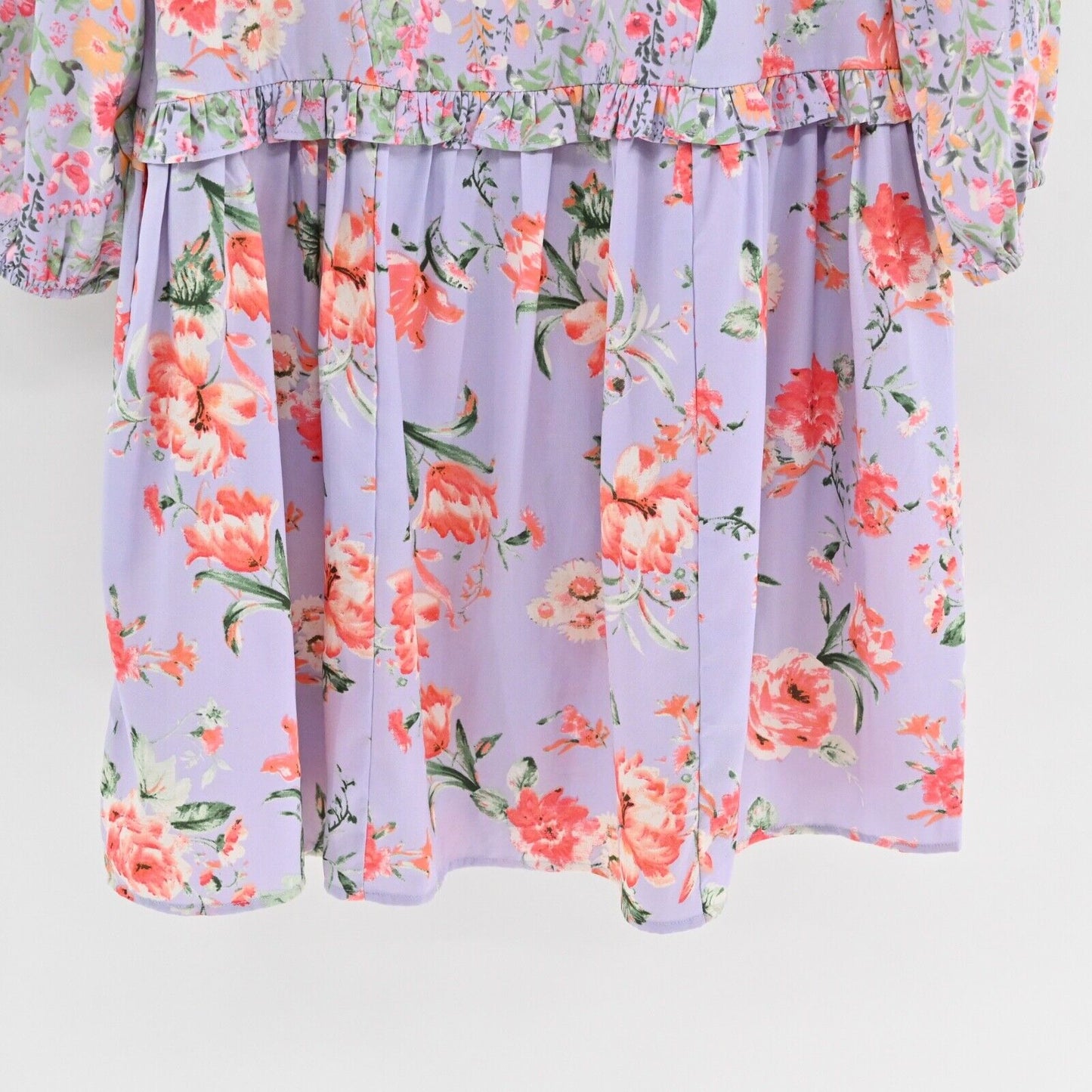 TOLANI Collection Dress Sz S Lavender Floral Balloon Sleeve Ruffle Peasant Bloom