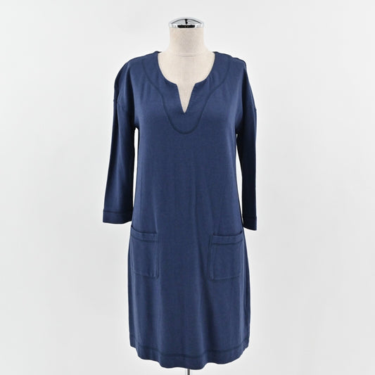 LILLY PULITZER Joyce Shift Dress Sz XS UPF 50+ True Navy 3/4 Sleeve Patch Pocket