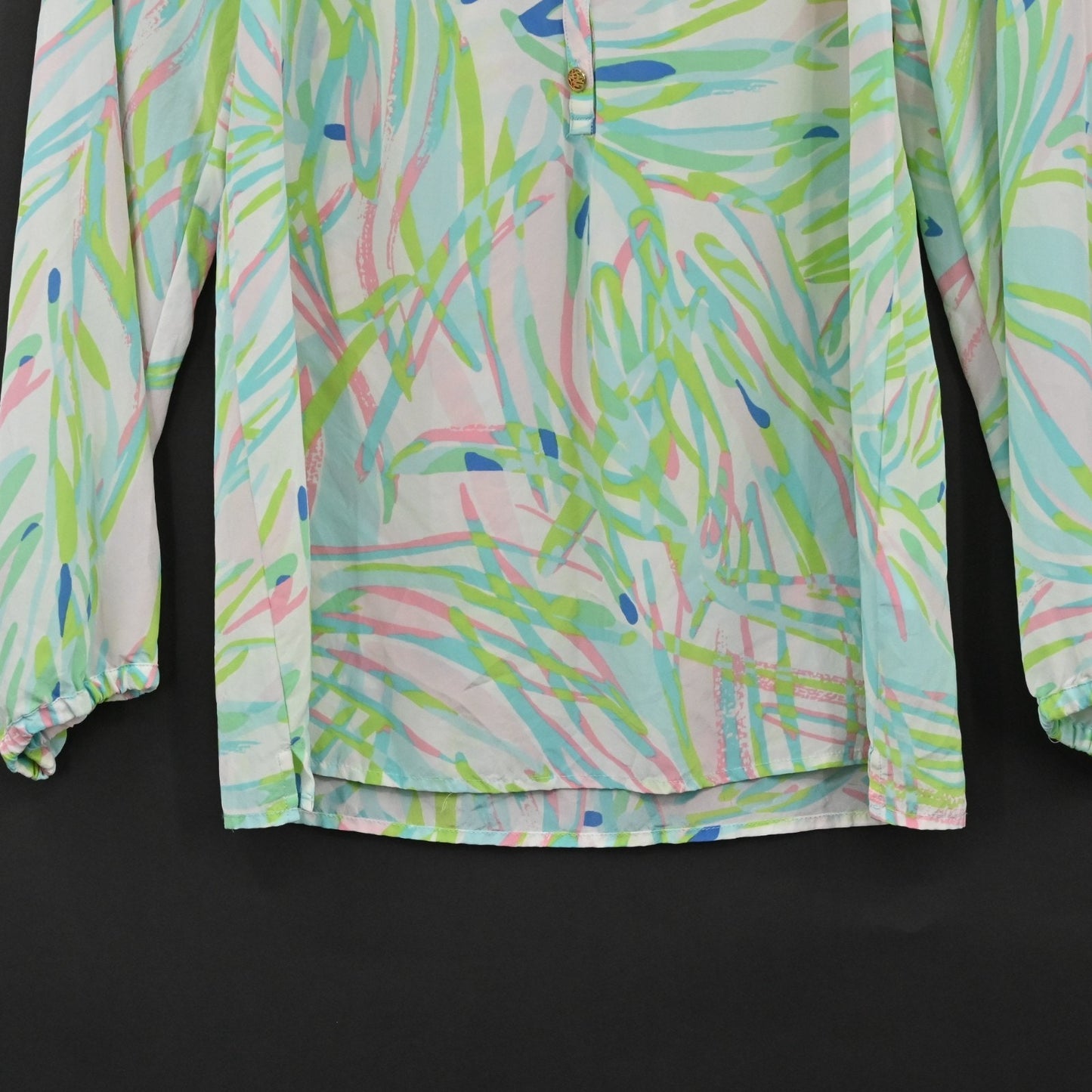 Lilly Pulitzer Womens Silk Elsa Top Size XS Blouse Skye Blue Salute Print Preppy