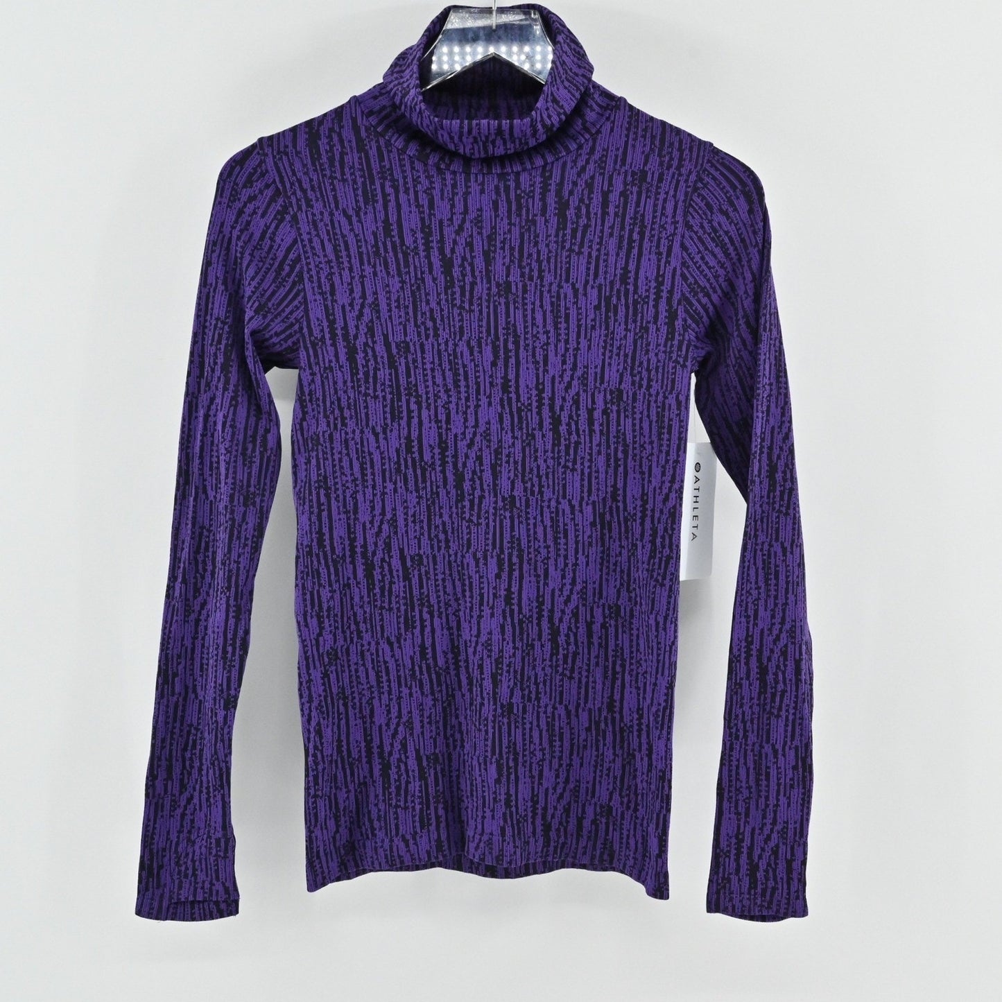 Athleta Flurry Elemental Turtleneck Top Womens XS Purple Black Warm Long Sleeve