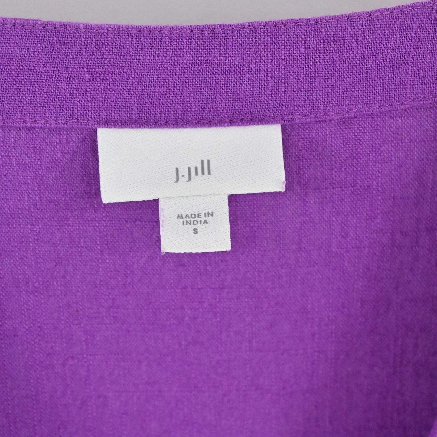 J Jill Linen Midi Dress Size S Purple Puff Sleeve Boho Lagenlook Button Front