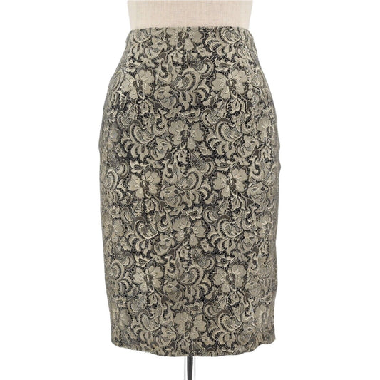 LES COPAINS Skirt Womens Size 40 Pencil Floral Paisley Leather Silk Retro Career