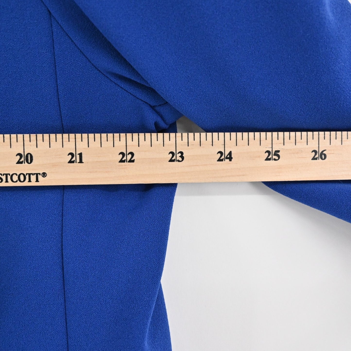 RACHEL ZOE Blue Blazer Womens Size M Crepe Quarter Ruched Sleeve Career Jacket