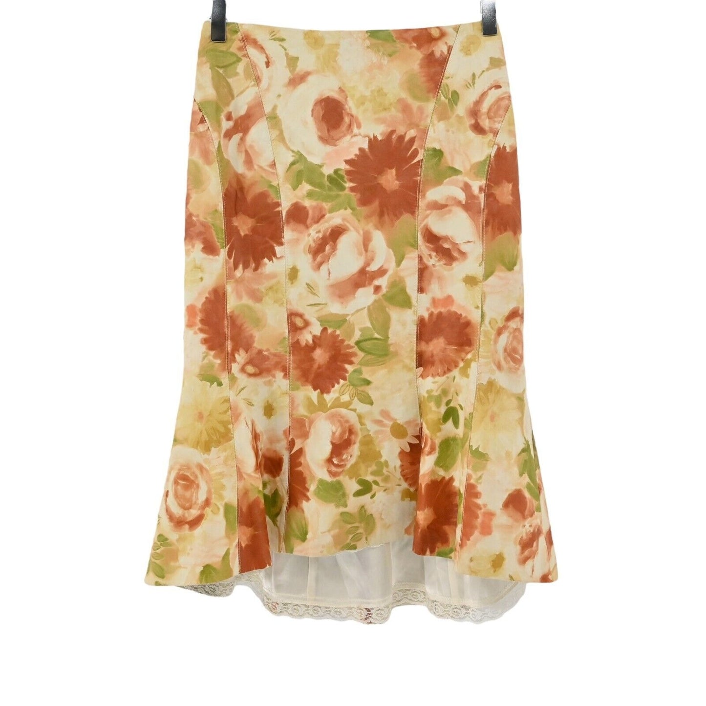 IZZY CAMILLERI Skirt Womens Sz 4 Leather Floral Print Lace Lined Retro Capsule