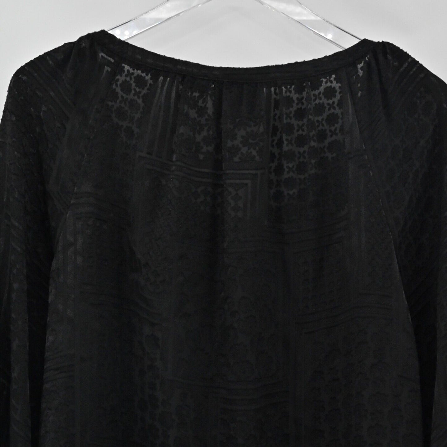 MAEVE by ANTHROPOLOGIE Top Womens Size S Black Patchwork Burnout Balloon Sleeve