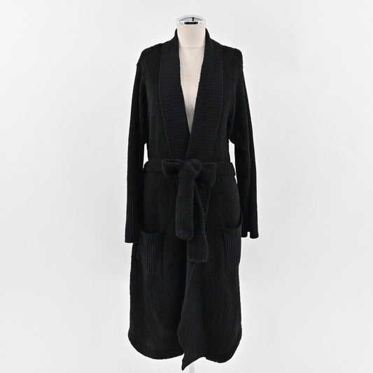 NATORI Robe Womens Sz L Black Fleece Belted Comfort Sherpa Plush Soft Cozy JOSIE