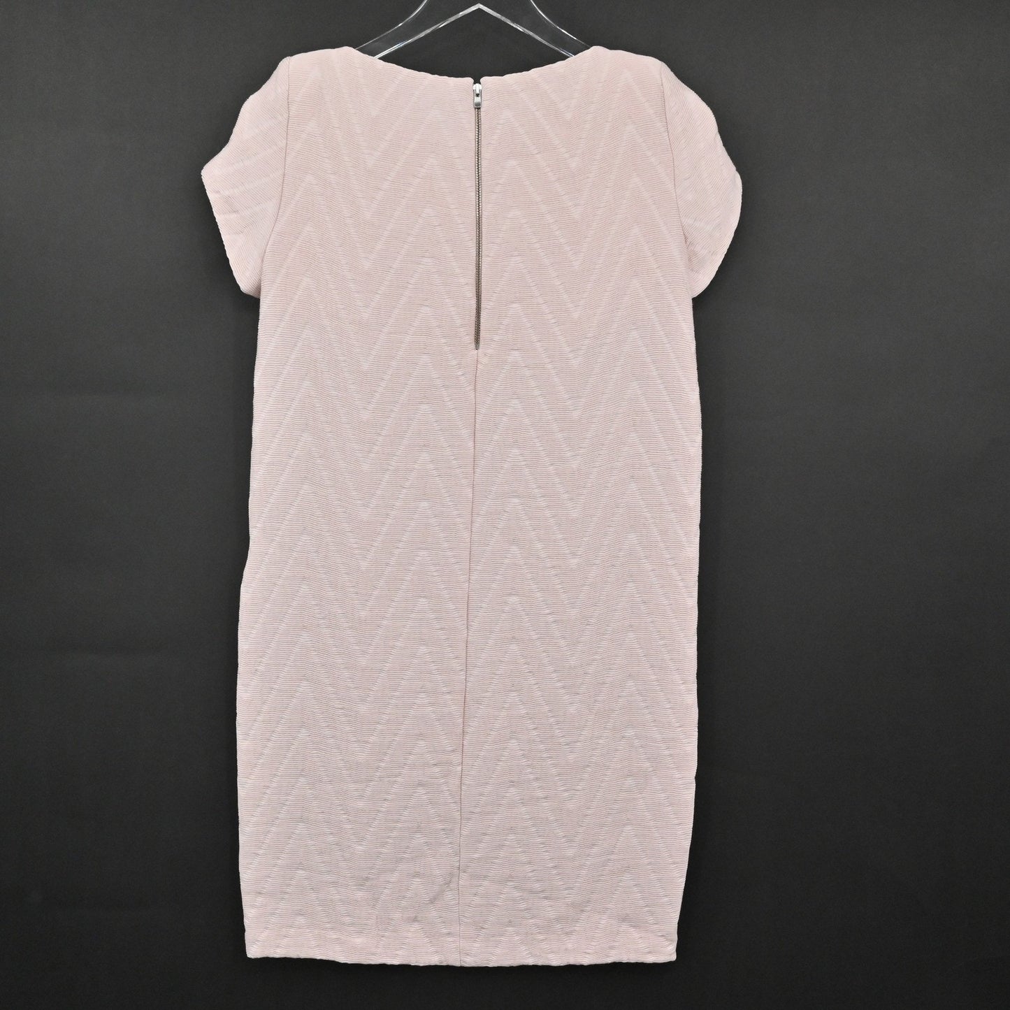 MAJE Chevron Textured Dress Size S Soft Pink Mod Twee Retro Twiggy Short Sleeve