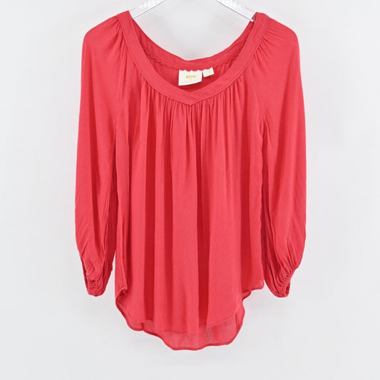 ANTHROPOLOGIE Top Womens Size 2 MAEVE Coral Red Balloon Sleeve Boswell Blouse
