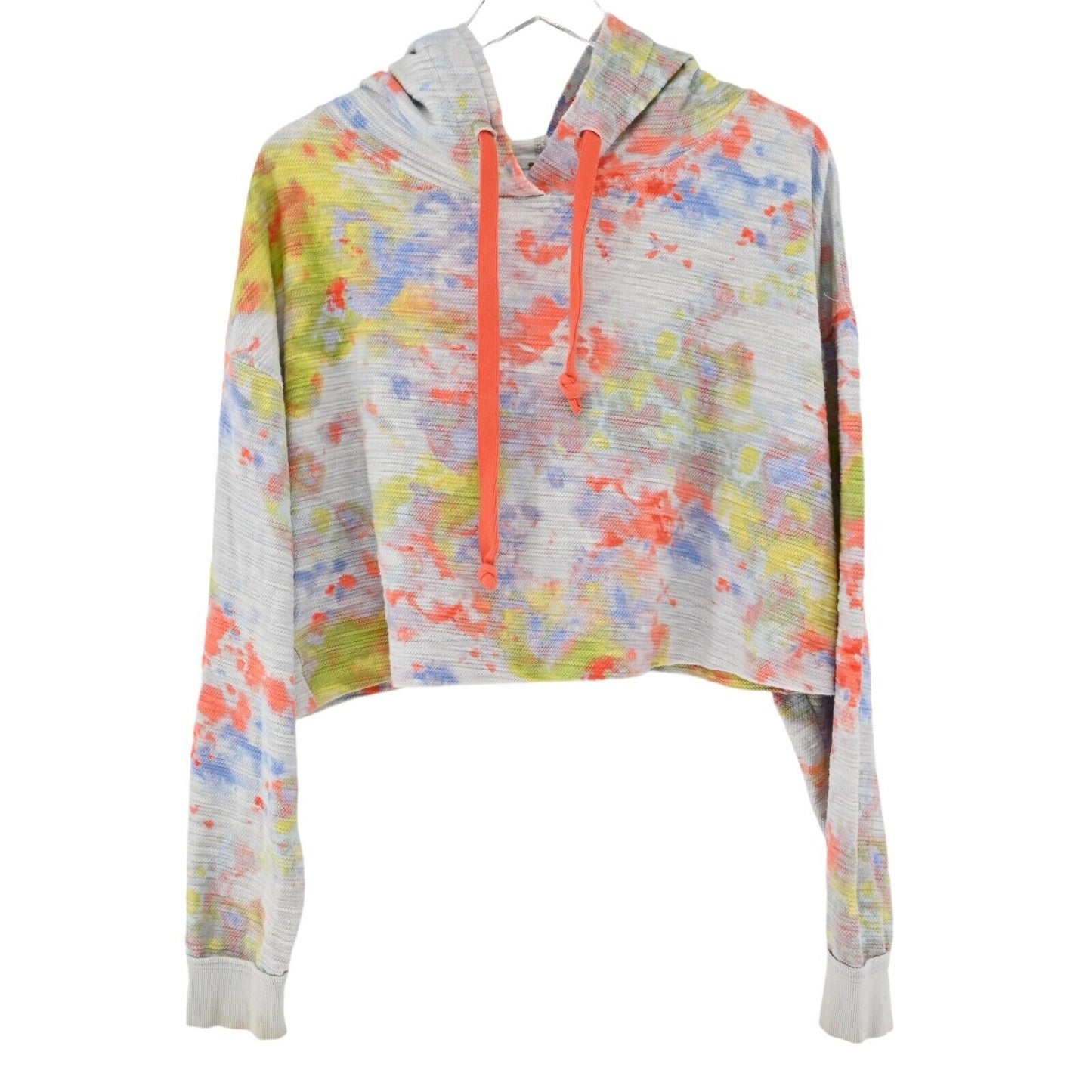 FREE PEOPLE Hoodie Womens Size M Gray Tie Dye 100% Cotton Thinkin About You Crop