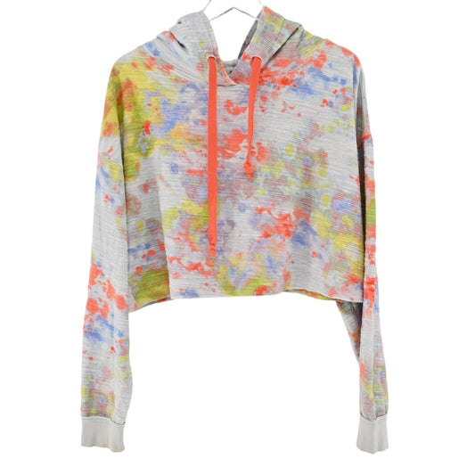 FREE PEOPLE Hoodie Womens Size M Gray Tie Dye 100% Cotton Thinkin About You Crop