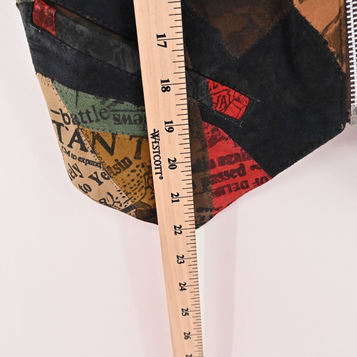 Vtg Leather Vest Womens Sz L Multicolor Patchwork Sleeveless Artsy Festival Boho