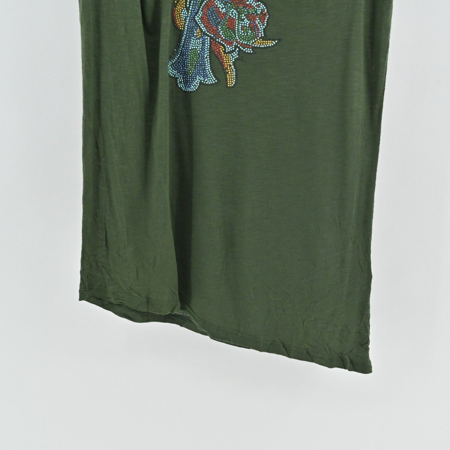 Ed Hardy Rhinestone Embellished Dress Size M Olive Green Y2k Edgy Grunge Indie