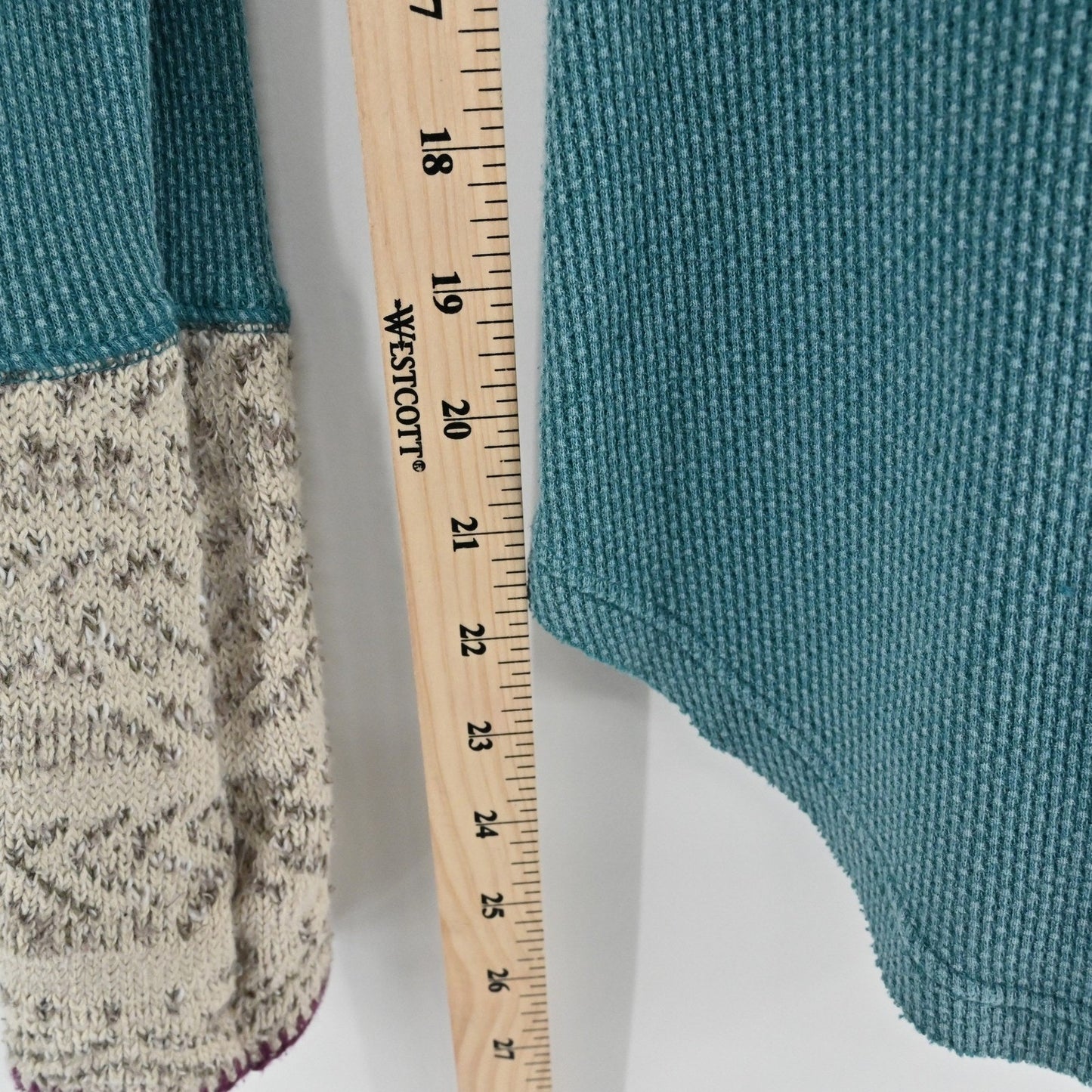 Free People Womens Apline Top Size XS Teal Thermal Waffle Knit Cuff Henley Boho