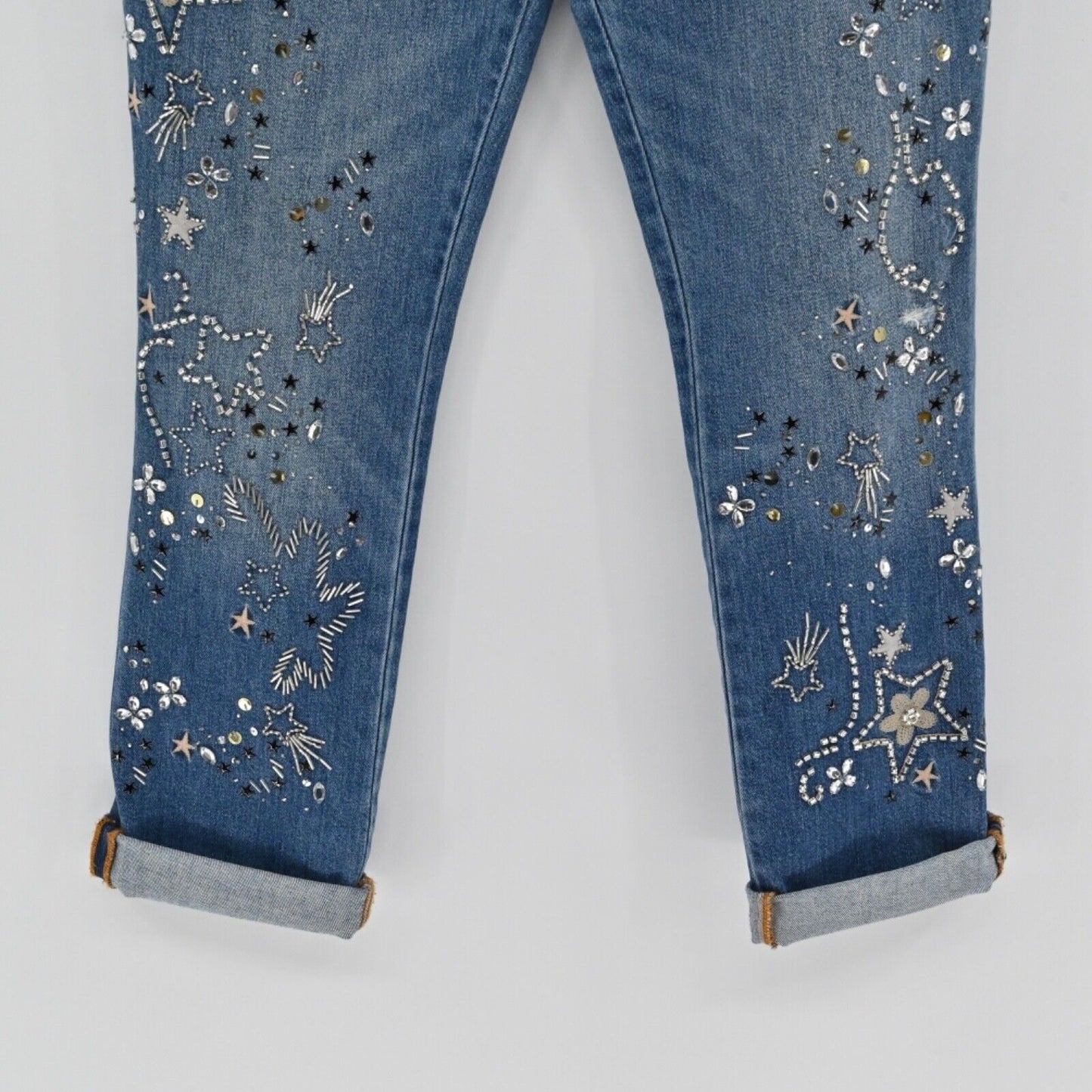 JOHNNY WAS Jeans Womens Size 29 Beaded Rhinestone Star The Boyfriend Relaxed Fit