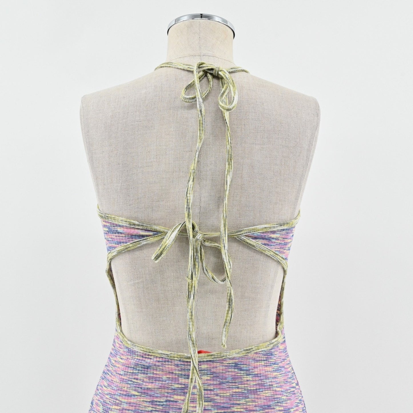 Lisa Says Gah Julia Halter Midi Dress Size S Tie Back Bodycon Ribbed Multicolor