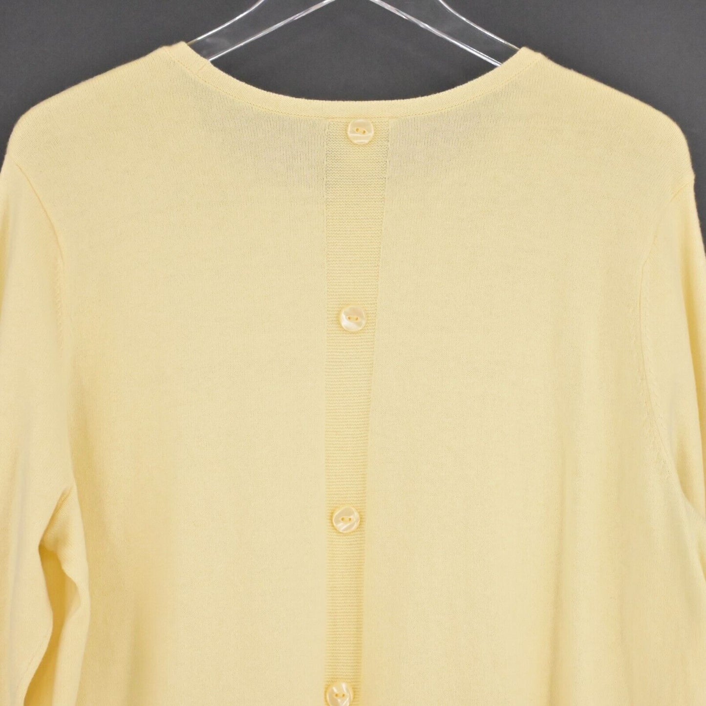J JILL Sweater Womens Size L Petite Yellow Knit Cotton White Contrast Hem Preppy
