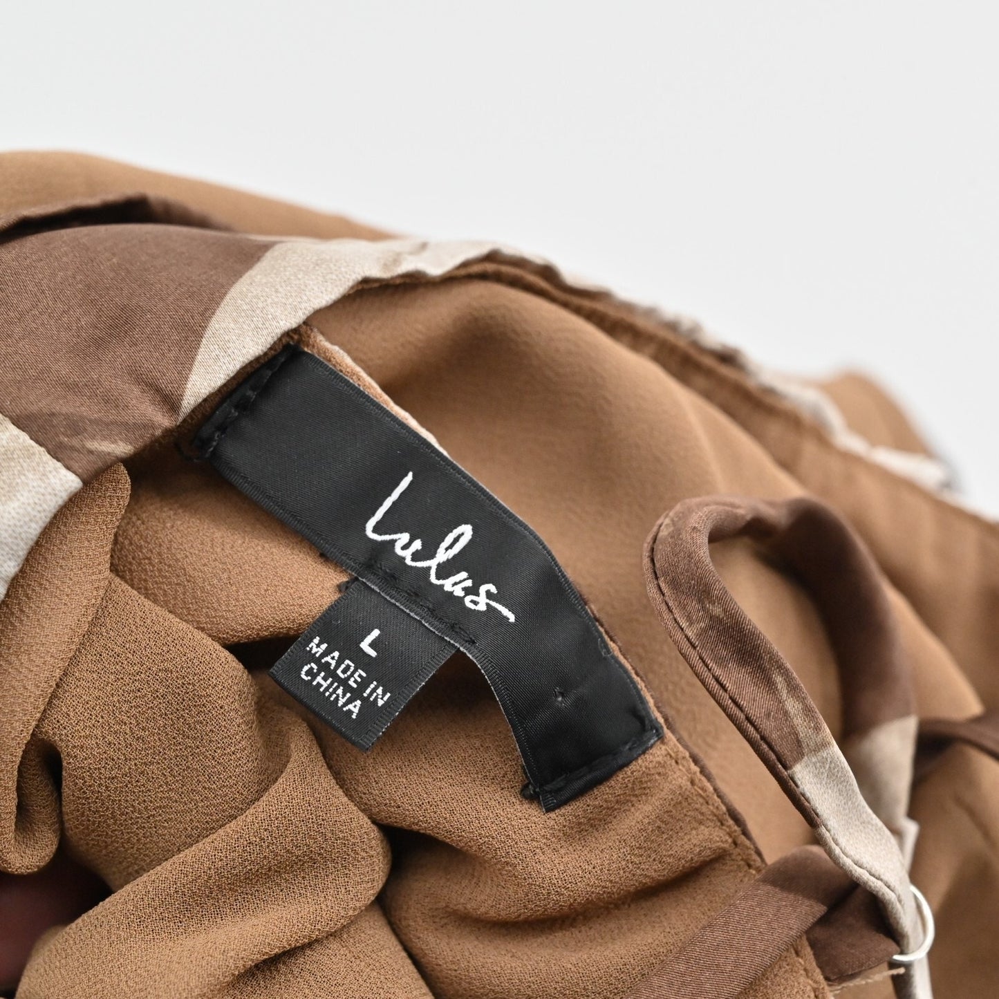 LULUS Midi Dress Size L Naturally Serene Brown Floral Satin Seamed Sleeveless