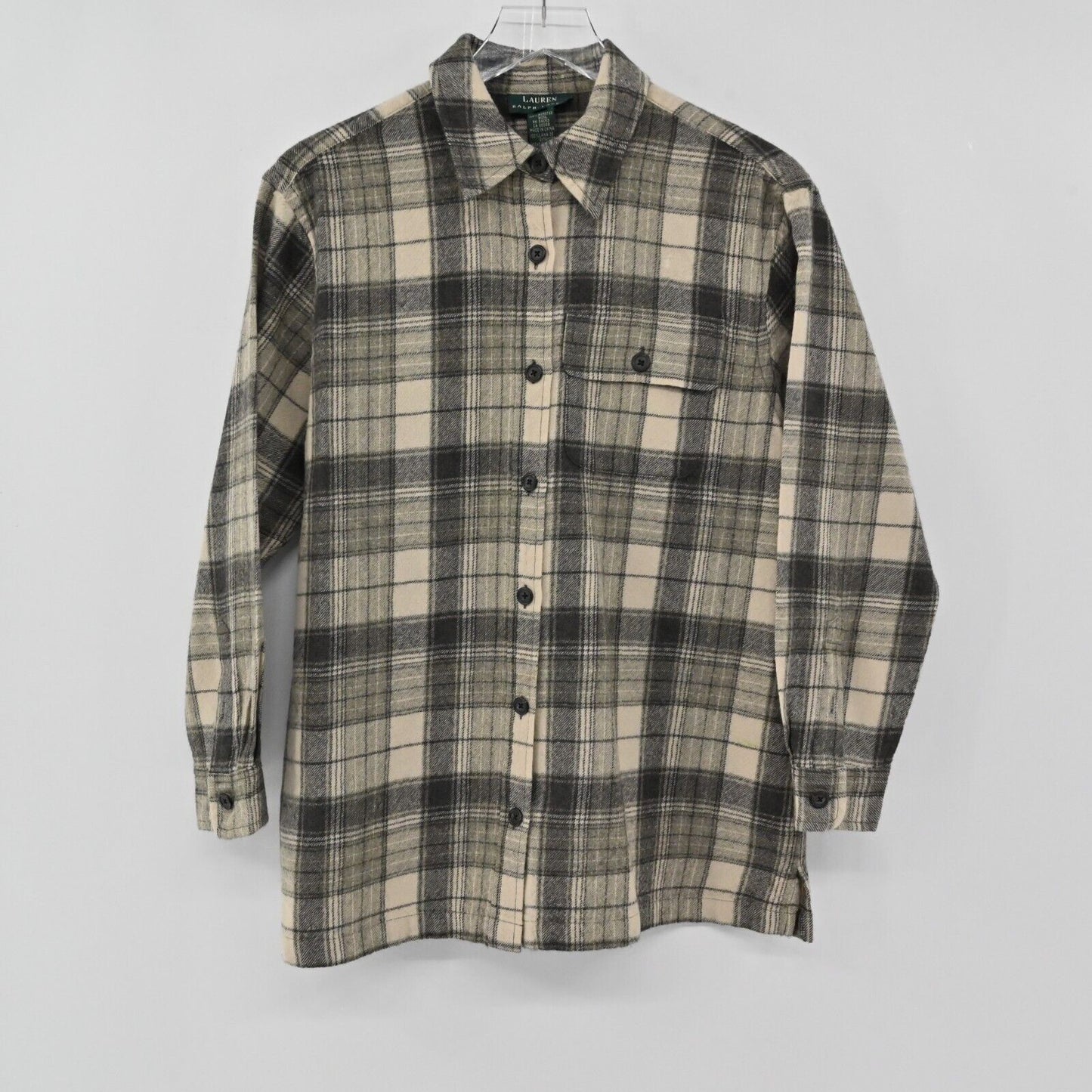LAUREN RALPH LAUREN Shirt Mens Size M Long Sleeve Plaid Wool Button Up Pocket