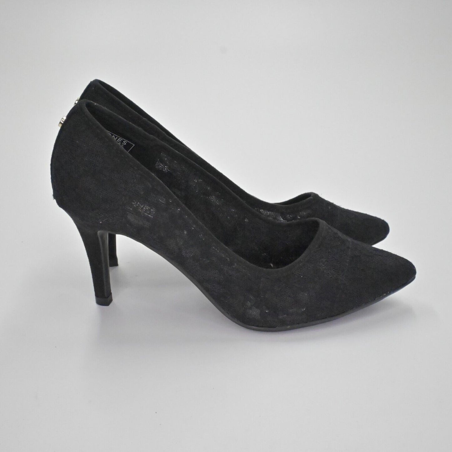 Vtg JONES NEW YORK Womens Sz 5.5 Black Floral Lace Pointed Toe Berdina Stiletto