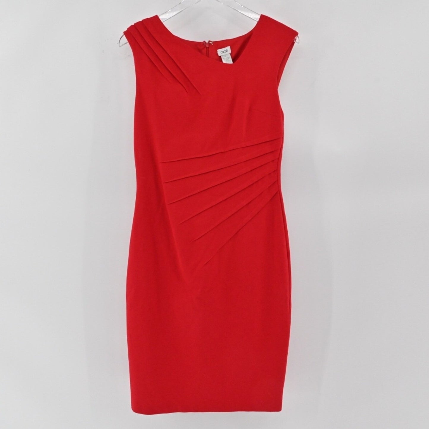 Vtg CACHE Dress Size 10 Sheath Red Elegant Ruched Flattering Office Career Chic