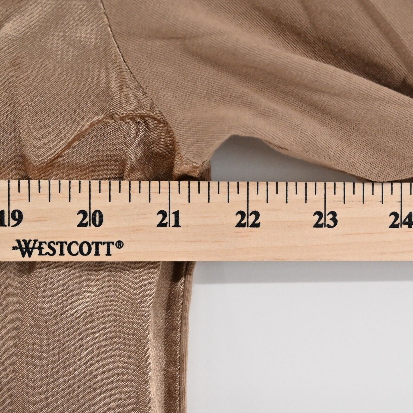 BRAND BAZAR Top Womens Size L Brown Satin Cotton Jersey Knit V Neck Long Sleeve