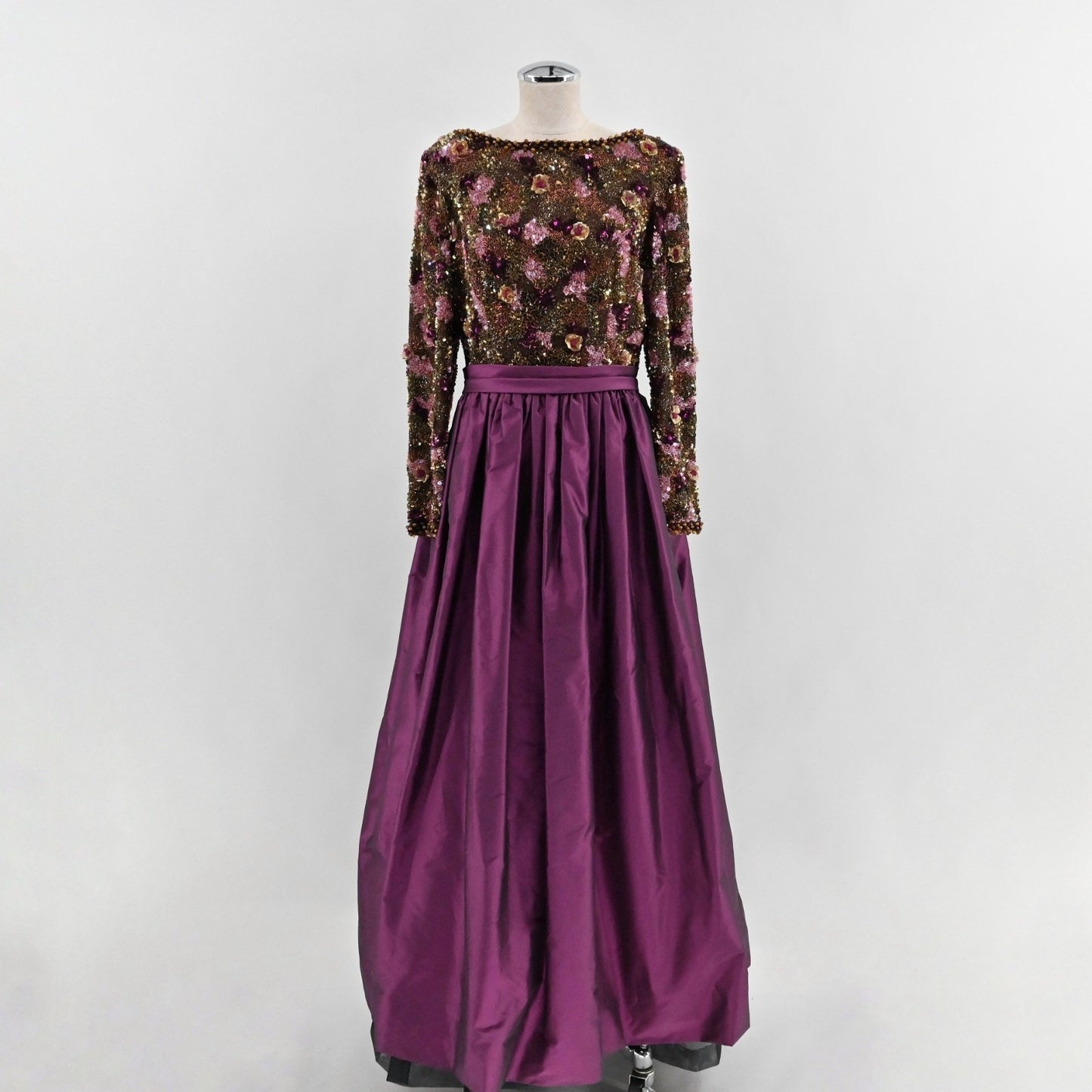 Vtg 60s Victoria Royal Beaded Evening Gown Dress Size 10 Silk Purple Taffeta Bow