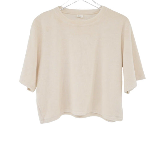 ARITZIA Top Womens Sz M WILFRED FREE Beige Terry Cloth Crop Short Sleeve Shirt