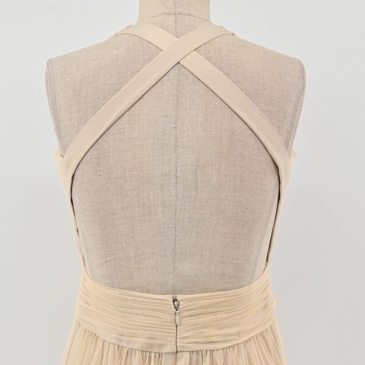 ANTHROPOLOGIE Dress Womens Size 0 Hitherto BHLDN Edith Gown Beige Ruched Maxi