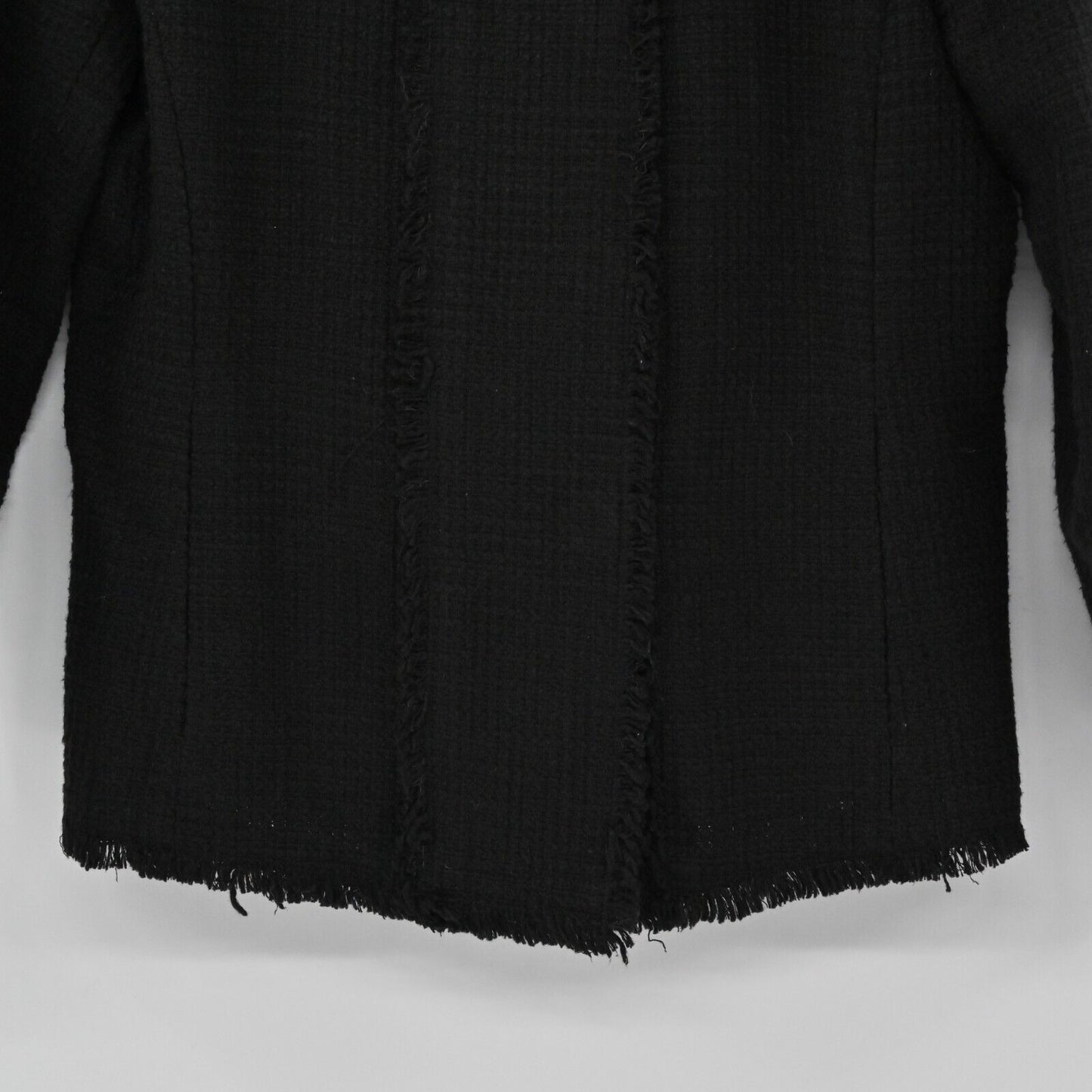 ANN TAYLOR Blazer Womens Size 0 Classic Black Fringe Tweed Long Sleeve Jacket