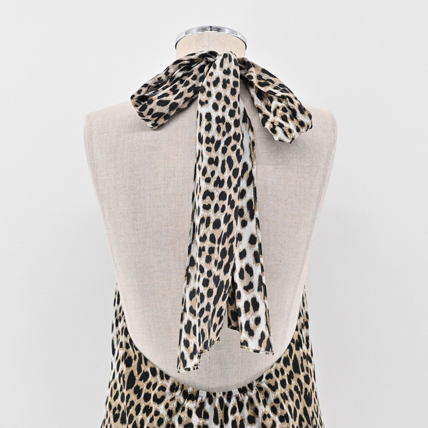 ALICE OLIVIA Dress Size S Leopard Print Silk Blend High Neck Halter Mini Shift