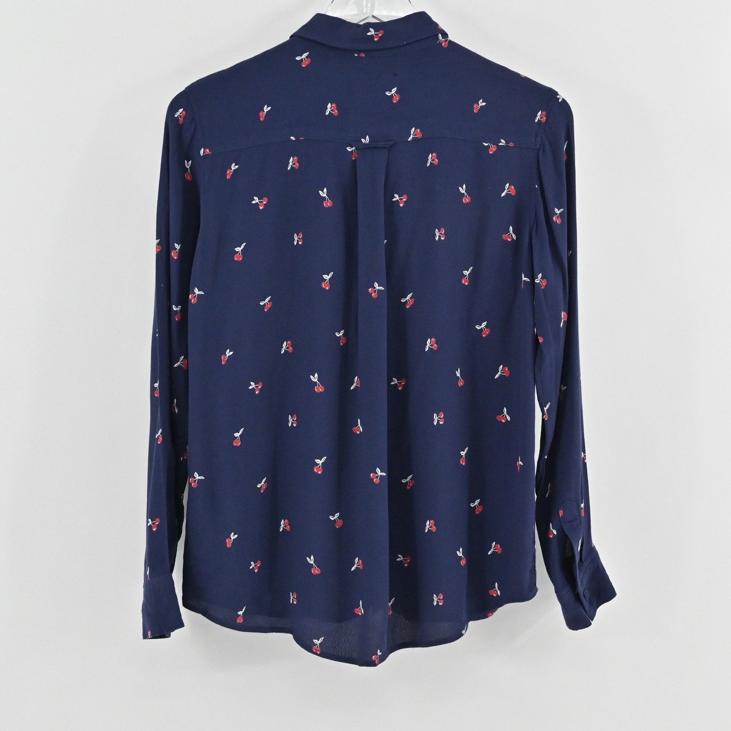 Rails Womens Kate Top Size XS Cherry Print Preppy Button Navy Blue Long Sleeve