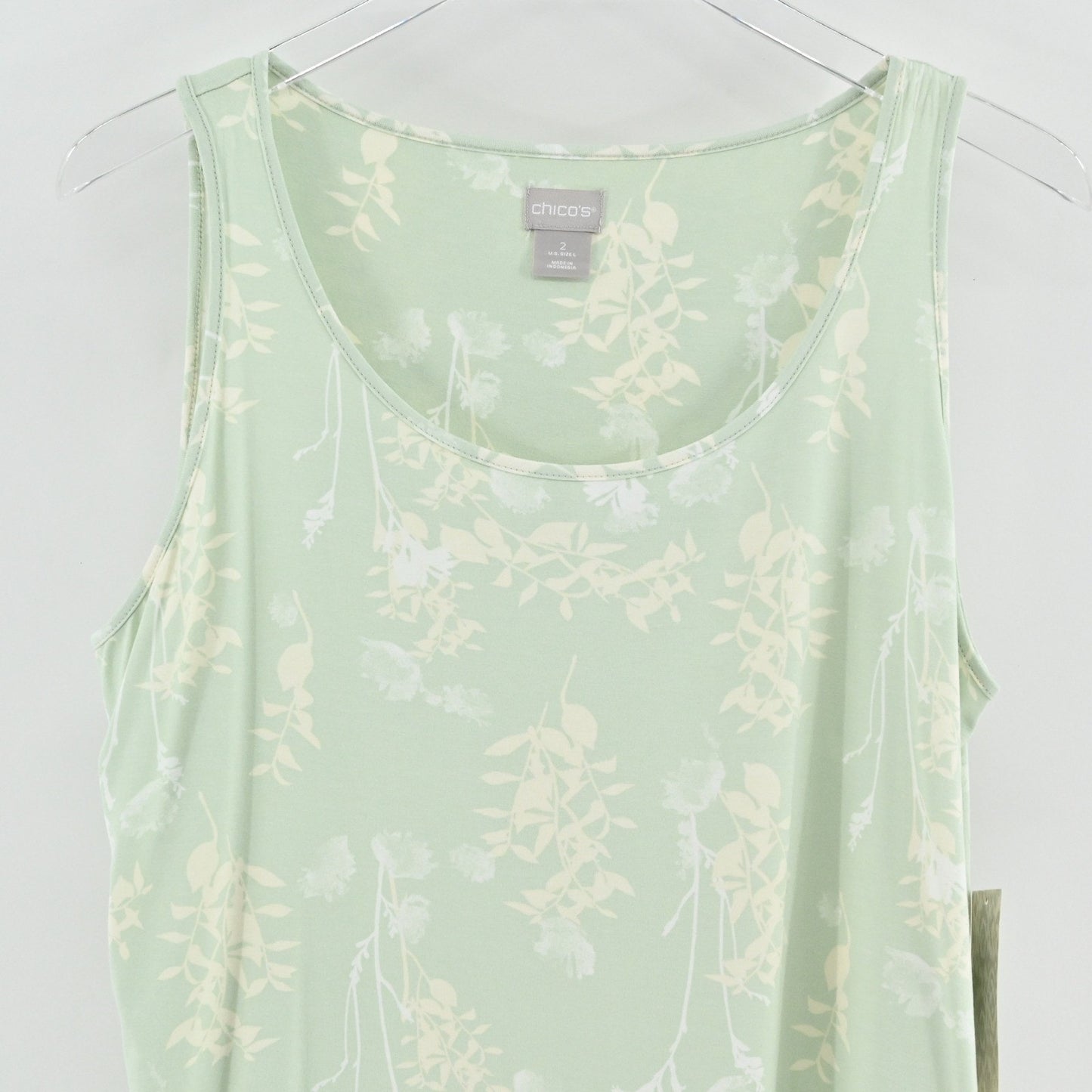Chicos Bouquet Polish Knit Tank Top Size L Floral Sleeveless Green