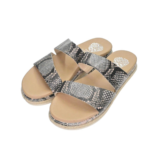 VINCE CAMUTO Sandals Womens Sz 6.5 Gray Snakeskin Print Rynnah Espadrille Slide