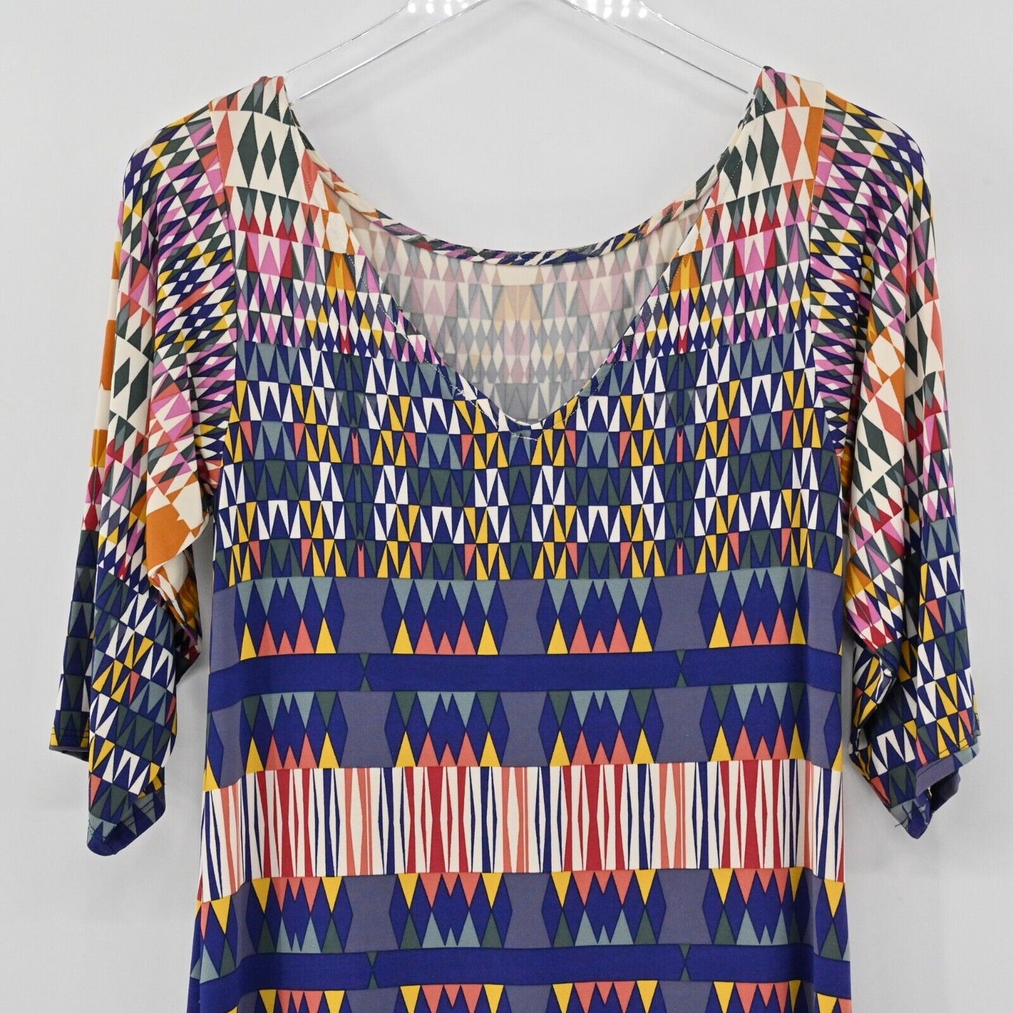 LEOTA Dress Womens Size XS Geometric Print Belted Scoop Neck 3/4 Sleeve Boho USA