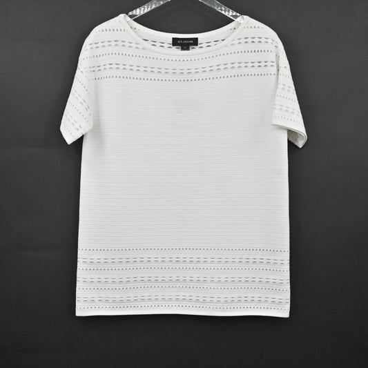 ST JOHN Santana Knit Bianco Top Womens Size S White Cutout Quiet Luxury NEW