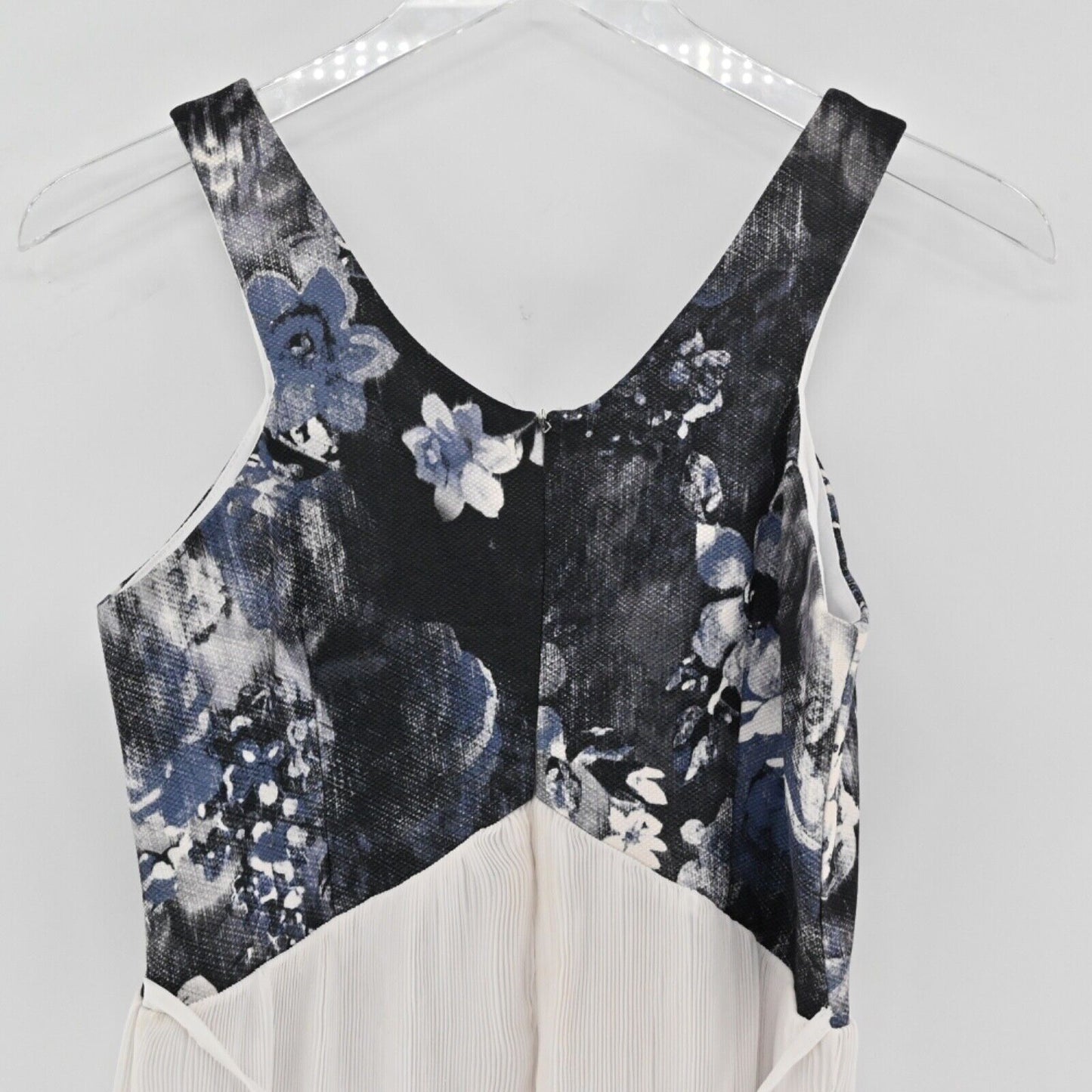 FOUNT Dress Womens Size SM Blue Floral Pleated Scoop Neck Goddess Mini Tank NEW