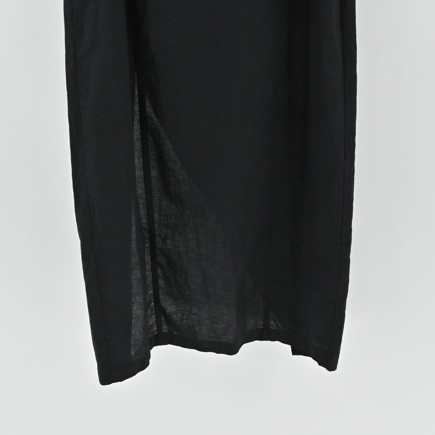 Weili Zheng Linen Midi Dress Size XS Black Spaghetti Strap Slit Y2K Whimsigoth