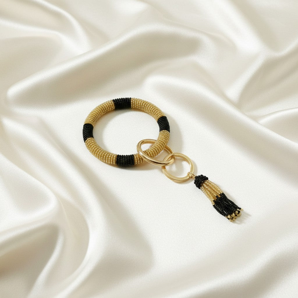 Gold & Black Saints Bracelet Keychain