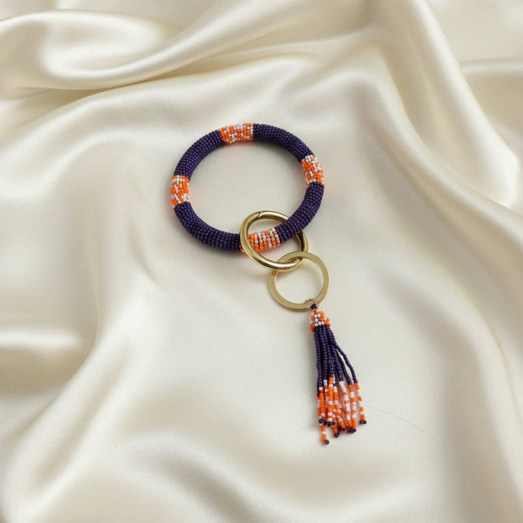 Purple & Orange LSU Bracelet Keychain